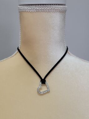 Sparkling Heart Pendant Necklace on Black Suede Cord